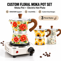 Cafetière italienne Moka Kingze 150 ml 300 ml en aluminium personnalisée avec impression et motif décoratif