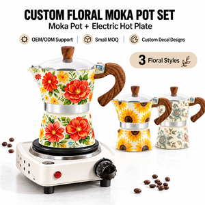 <span class=keywords><strong>Cafetera</strong></span> Italiana <span class=keywords><strong>Moka</strong></span> de Aluminio Kingze de 150ml/300ml, Personalizada con Diseño Impreso - Product Image 1