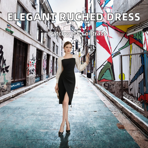 ZYHT 4478 Vestido Formal de Primavera para Mujer, Nuevo, Diseño Irregular con Parches, Mangas Largas con Volantes, Elegante Vestido Midi con Cintura Natural - Product Image 2