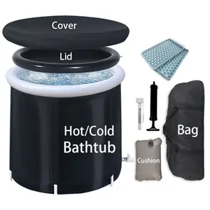 Fold Cold Plunge Recovery Therapy PVC SPA Tub Inflatable Ice BathTub Kit with Maker Mold Thermometer Carry Bag Cover Lid Cushion