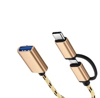 Kabel Adaptor USB Mikro Tipe C ke USB 2.0 Output DC Paduan Aluminium 17cm untuk Pengisian Daya Ponsel
