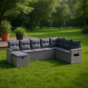 Ensemble de canapés de jardin gris en rotin, 6 places, design contemporain pour l'extérieur - Product Image 2