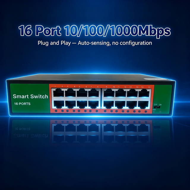 Wholesale Gigabit Network Switch 16 Ports OEM/ODM 10/100/1000Mbps 48V Ethernet Switch RJ45 Ports for Cctv Camera