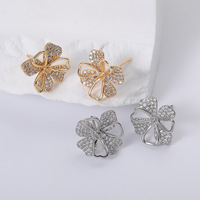 Boucles d'oreilles clous tendance et très vendues, de luxe, à la mode, avec micro-incrustations de zircon, motif fleur d'hibiscus, plaqué or, support vide pour perles