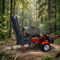 Table d'alimentation automatique pour processeur de bois de chauffage, avec élévateur hydraulique de bûches et convoyeur à bois à trois chaînes pour rondins de bois de chauffage