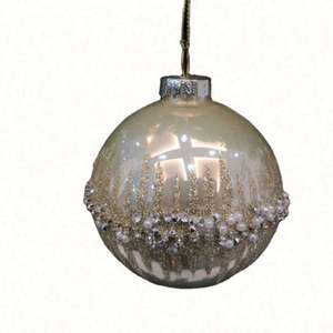 Adornos Navideños de Cristal Pintados a Mano en Oro Mate Champán de 8 cm para Colgar en el Árbol de Navidad - Product Image 2