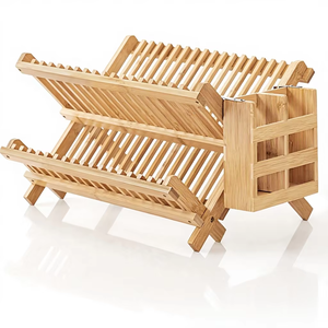 Escurridor Plegable de Bambú Ecológico LUMINA de 2 Niveles, Escurridor Plegable para Utensilios, Juego de Cubiertos, Escurridor de Platos, Soporte para Utensilios, Estilo Contemporáneo - Product Image 1