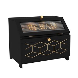 Boîte <span class=keywords><strong>à</strong></span> <span class=keywords><strong>pain</strong></span> rectangulaire double couche en bambou sculpté avec bordure dorée – Conteneur de rangement multifonctionnel moderne et durable pour comptoir - Product Image 2