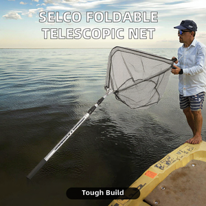 Selco mer pêche à la mouche filet à main flottant en caoutchouc enduit poisson atterrissage pliable conception télescopique - Product Image 3