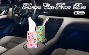 Caja de pañuelos para coche de 2 capas de pulpa de madera, ecológica, económica, 50 hojas, portátil, para portavasos, con patrón abstracto colorido para vehículo - Product Image 5
