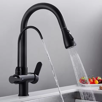 Robinet de cuisine en laiton avec entrée d'eau extractible, purificateur d'eau trois-en-un, double sortie d'eau chaude/froide et cartouche céramique