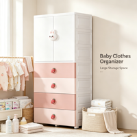Commode bébé autoportante avec poignées motif dessin animé, armoire en plastique pour enfants, 1 porte et 4 tiroirs, rangement pour vêtements et jouets