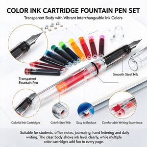 Juego de plumas estilográficas profesionales con cartuchos de tinta reemplazables de 12 colores para caligrafía, escritura, material escolar y de oficina - Product Image 2