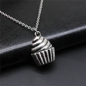 WYSIWYG 20x15mm Antique Silver Plated Cupcake Pendant Necklace N1-ABD-C12154