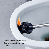 Brosse de toilette anti-éclaboussures en acier inoxydable avec couvercle rabattable et tête en silicone, support mural inclus pour salle de bain domestique