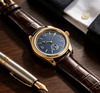 Jam Tangan Otomatis Pria Bisnis Retro Dial Detik Kecil Casing Baja Tahan Karat Emas Tali Kulit Asli Jam Mekanik