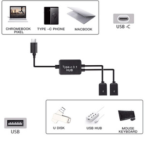 Type <b>C</b> <b>Usb</b> Hub 2 Port Otg <b>Adapter</b> For Phone Expansion With <b>Usb</b> <b>C</b> Output Interface Plastic Material - Product Image 2