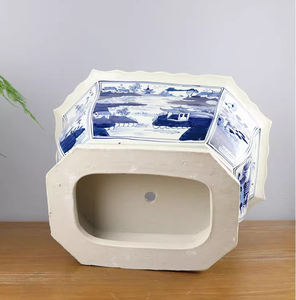 <span class=keywords><strong>Maceta</strong></span> Rectangular de Cerámica de Jingdezhen, Azul y Blanca, Pintada a Mano con Diseño de Paisaje, <span class=keywords><strong>Maceta</strong></span> Grande con Orificio de Drenaje - Product Image 6