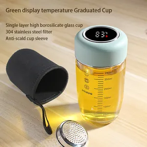 Creative High Borosilicate Glass Portable Student Cup Intelligent Temperature Display Water Bottle With Measures