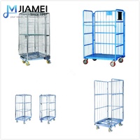 JIAMEI Pliable entrepôt logistique de sécurité en métal de 4 côtés treillis métallique en acier de pliage de papier durable chariot à cage