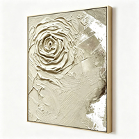 Grande toile texturée Wabi Sabi, peinture à l'huile impressionniste de bourgeons de roses blanches, peinte à la main, taille personnalisée, décoration murale pour