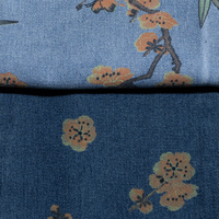 Tissu Denim Écologique à Motifs Floraux Botaniques, Couleurs Bohèmes de Jardin, Indigo Naturel à Dégradé, Base Personnalisée 300M, Robe Femme et Fille