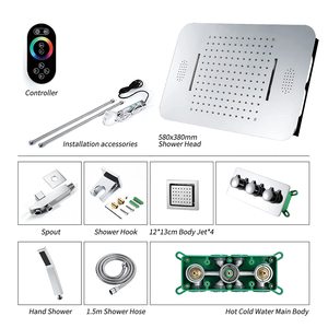 Grifo de ducha de lluvia de baño termostático LED, cabezal de ducha de cascada con función de música de chorro de cuerpo de latón de un solo mango - Product Image 5