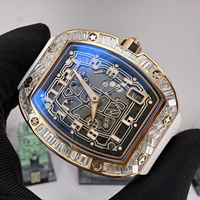 Montre de luxe haut de gamme pour homme, boîtier en or rose 67-01 avec diamants cultivés incrustés à l'arrière, mouvement mécanique automatique, montre de business.