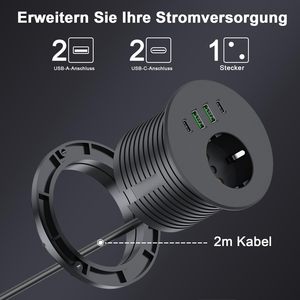 Presa di Corrente Industriale Personalizzata in ABS con <span class=keywords><strong>2</strong></span> Prese AC e 4 Porte USB, Ricarica USB-A e USB-C, Foro da 3 Pollici, Alimentatore da Scrivania di Grado Ospedaliero - Product Image 2