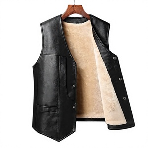 Chaleco sin Mangas de Cuero Negro para Hombre, con Parches, Botones a Presión, Bolsillos Laterales con Cremallera, Estilo Motero, para Todas las Temporadas - Product Image 2