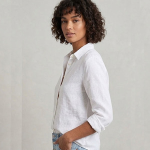 Atacado de Blusas e Camisas Femininas 100% Algodão Manga Regular com Botões Tingimento Liso Formal Decote V Solto Fornecedor de Roupas - Product Image 4