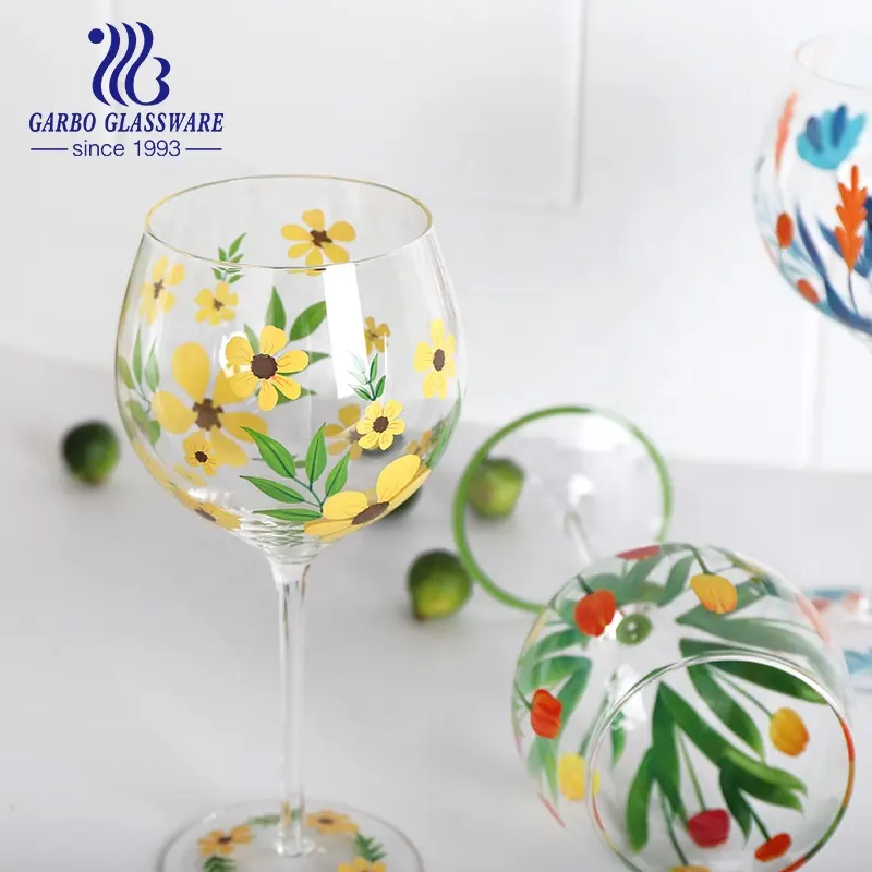Handgemachte Malerei Glas Stiel glas Weinglas Tasse für Rotwein trinken im Heim restaurant oder Hotel in verschiedenen Muster benutzer definierte