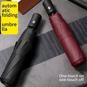 ร่มพับอัตโนมัติเต็มรูปแบบ กลไกเปิด-ปิดแบบสัมผัสเดียว ดีไซน์สามตอน เคลือบสีดำ กันแดด ของขวัญทางธุรกิจ รับทำตามสั่ง - Product Image 1