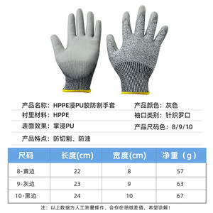 Gants résistants aux coupures HPPE, paume enduite de PU, niveau 5, pour la construction, le soudage et la réparation - Product Image 1