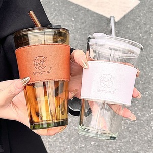 Bicchiere di vetro <span class=keywords><strong>con</strong></span> Design di cervo di alto valore <span class=keywords><strong>con</strong></span> lettera estiva tazza di acqua <span class=keywords><strong>con</strong></span> paglia regalo di lavoro giorno articolo promozionale alla moda - Product Image 2