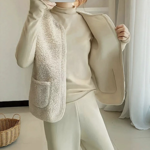 Gilet en laine d'agneau pour femmes, blanc laiteux, coupe ample, style coréen, à la mode, couleur unie, Smlxl, automne et hiver - Product Image 2