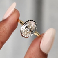 Bague solitaire ovale allongée en moissanite, monture closée, or massif 9K 10K 14K 18K, certifiée GRA, bicolore, pour fiançailles, bijoux personnalisés