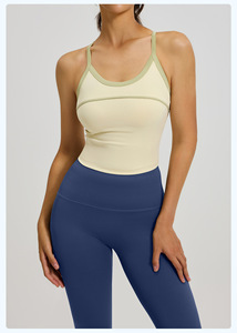 Ensemble de yoga 2 pièces pour femme : débardeur dos nageur à col rond et leggings taille haute avec bordure contrastante, couleur unie, respirant, tenue de sport - Product Image 6