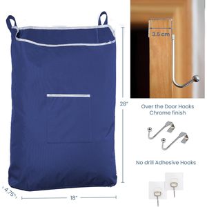 Cesto de Ropa Sucia Colgante Grande con Ganchos para Puerta y Adhesivo, Bolsa Rectangular Duradera que Ahorra Espacio, Azul Marino-L - Product Image 2