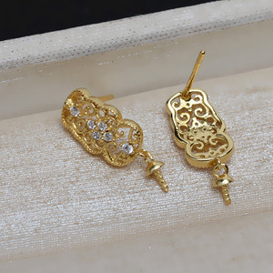 Aretes de Plata S925 con Cola de Fénix y Piedra Verde, Accesorios para Mujer, Soporte para Perlas con Semi-finished Chao 981, Fornituras de Joyería - Product Image 3