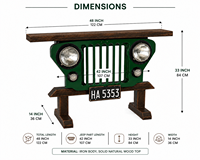 Table de bar console vintage industrielle Jeep avec plateau en bois, mobilier automobile pour bar à domicile, restaurant, hôtel, pub, café
