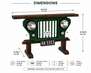 Vintage Jeep Style Console <b>Table</b> Recycled Metal and Wood Automobile Inspired Furniture for Living Room Entryway Office & Lounge - Product Image 2