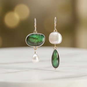 Pendientes de Oro Blanco E4967 con Forma de Gota de Agua, Engaste de Bisel, Piedra Natural, Imitación de Perla, Joyería Bohemia para Mujer - Product Image 2