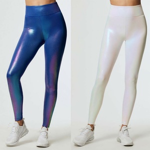 Leggings de PU Degradados para Mujer, Transpirables, Brillantes, con Efecto Metálico, Pantalones de Spandex, Tallas XL XXL, Estampado Sólido - Product Image 2