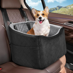 Asiento de coche elevador de cama de viaje de lujo para perros con cinturón de seguridad de cojín de espuma elevado y correa de perro incorporada - Product Image 1