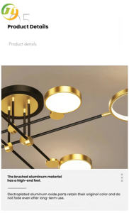 โคมไฟระย้า LED สำหรับห้องนั่งเล่น ดีไซน์เรียบง่ายทันสมัย สไตล์นอร์ดิก โครงสีทอง พร้อมรีโมทควบคุม - Product Image 2