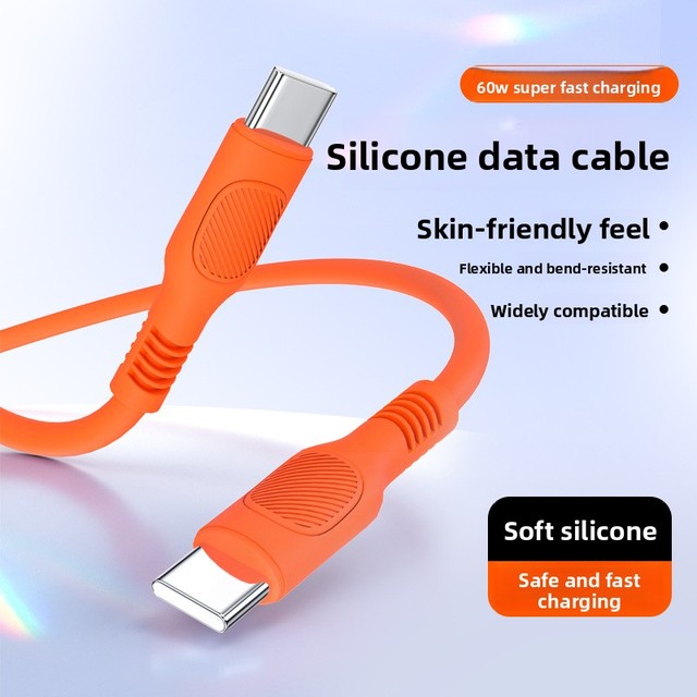 Dual Type-C Silicone Data Cable Fast Charging PD 3.1 Data Transfer 3A/60W for Mobile Phone Compatible for 17/16/15 Android