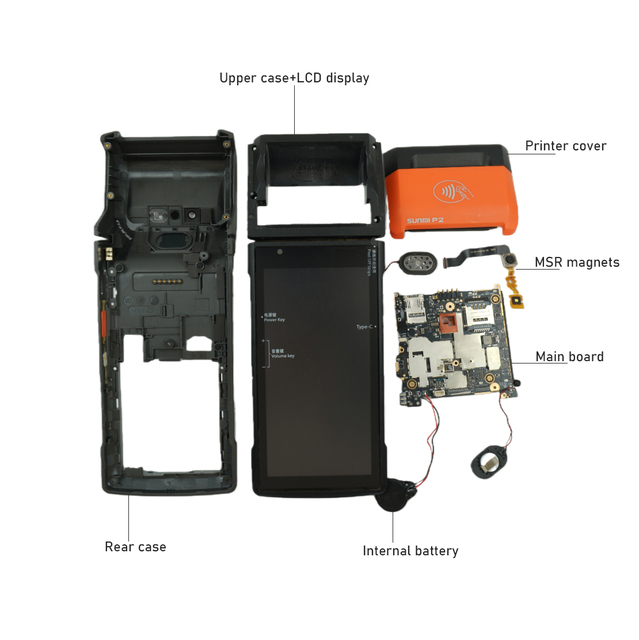 Wholesale POS Machine Payment Terminal Accessories MSR Magnets Printer Cover LCD Display Upper Rear case Battery for Sunmi P2