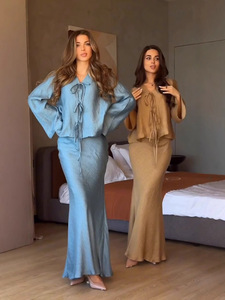 Elegante e Modesto Set Abaya di Lusso a 2 Pezzi con Laccetti, Abito Lungo Casual Estivo per Donne Musulmane, Stile Dubai <span class=keywords><strong>Turchia</strong></span> 2026 - Product Image 5