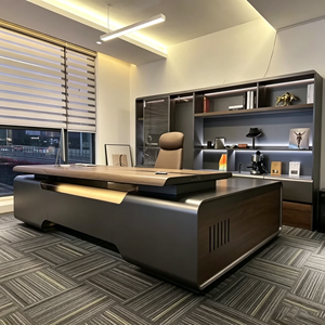 Bureau de direction moderne de luxe en forme de L, en cuir, avec éclairage LED, armoire latérale, mobilier de bureau pour PDG et directeurs - Product Image 1